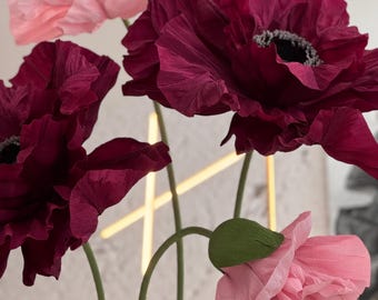 Fleurs de pavot géantes en papier sur tiges – Décorations de fête et de mariage