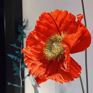Halloween Decor - 3 Oversized Paper Poppies in Orange and yellow  - Halloween Paper Flowers Event Decor - 3 Self standing paper flowers
