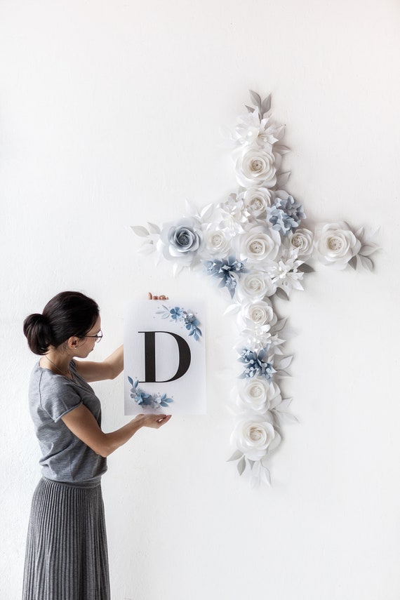 Baptism Paper Flower Cross Decor Baptism Decor Baby Boy Etsy