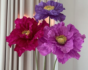 Large Freestanding Paper Poppies – Purple Tone Party Decor