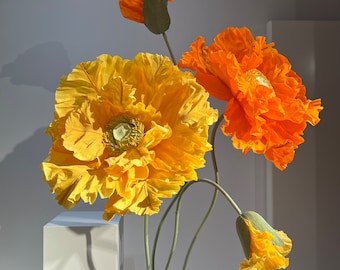 Giant Paper Poppies Set - Yellow and Orange Standing Flowers