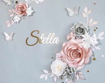 Ready to Hang Paper Flowers Nursery - Nursery Paper Flowers - Paper Flowers Rose gold, Off white and Light grey, Wall Flowers (Code:#187)