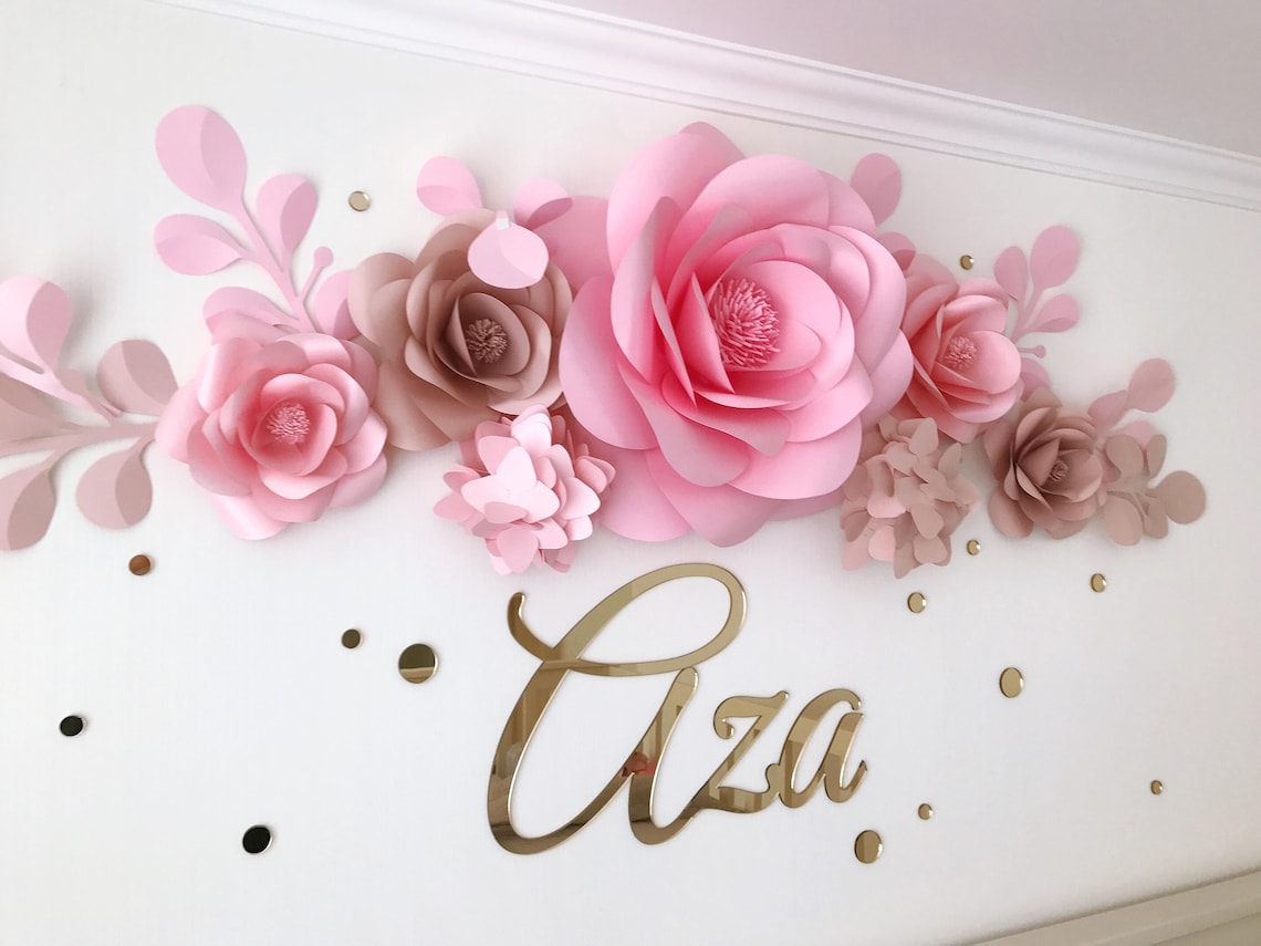 Set of 7 Paper Flowers for Baby Girl Nursery Wall Decor Etsy