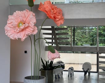 Giant Paper Poppy Set – Oversized Wedding Flowers, Peach Decor