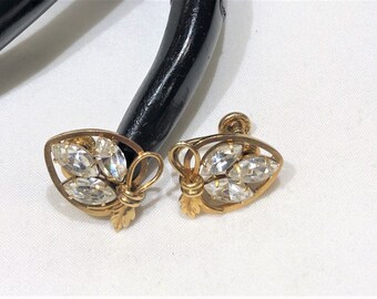 JMS Jewelry 12K GF Screw Back Gold Earrings with Pink Rhinestones Vintage Costume Estate Jewelry fruitsdesbois