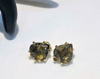 Smokie glass and brass earrings