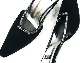 Nice Vintage Stewart Weitzman Swarovski Crystal Trim Mules Size 6.5
