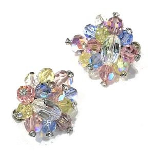 Beautiful  Vintage Vendome Sparkly Pastel AB Crystal Earrings