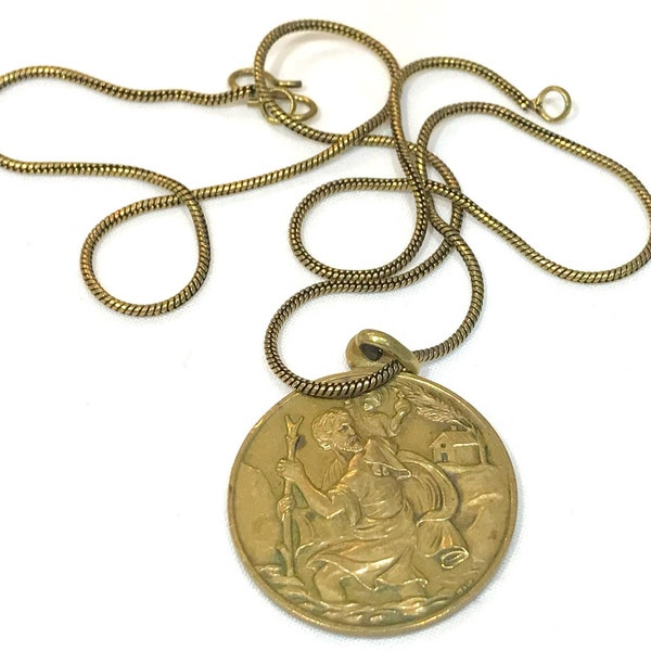 Nice Vintage St. Christopher and The Vatican Brass and Clear Crystal Medallion Style Pendant