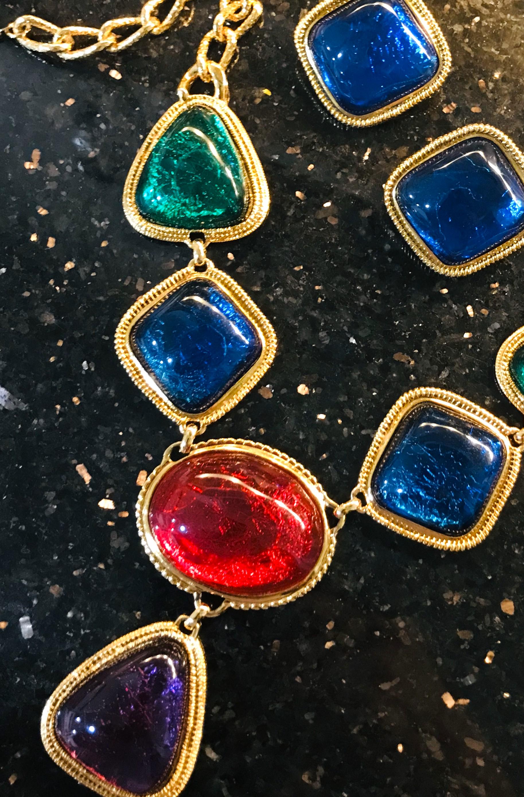 Vintage Kjl Caprianti Resin Cabochon Necklace & Clip Earrings Set
