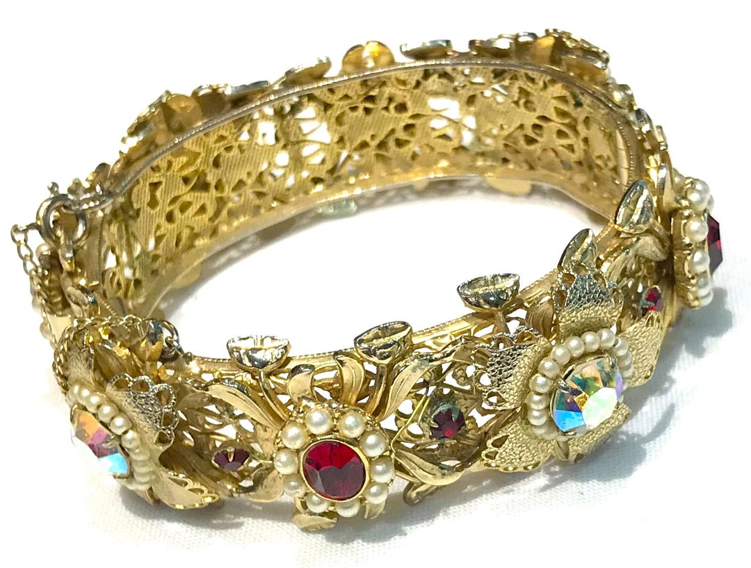 Bracciale Floreale WOWORAMA In Ottone Dorato | Bracciale Grosso Boho Vintage A Polsino Aperto Con Fiori Irregolari, Regolabile
