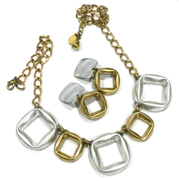 Vintage Marjorie Baer SF Mixed Metal Open Work Square Necklace and