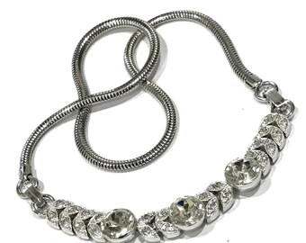 Hermoso collar vintage estilo art déco de plata de ley y cristal transparente