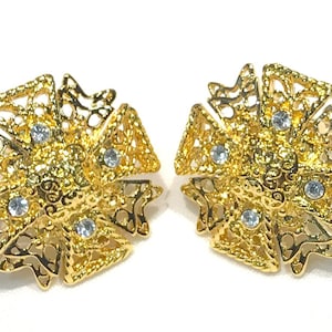 Vintage KJL (Kenneth Jay Lane) Clear Rhinestone Maltese Cross Earrings