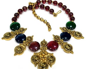 Beautiful Vintage Jose  Barrera "Adriatic" Multi Coloured Glass Dangle Necklace (Book Piece)