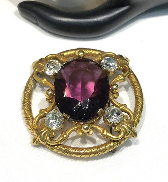 Vintage Victorian Style Amethyst Glass and Clear … - image 1
