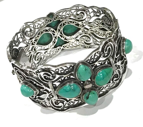 素敵なヴィンテージスターリングBJターコイズストーンブレスレット
