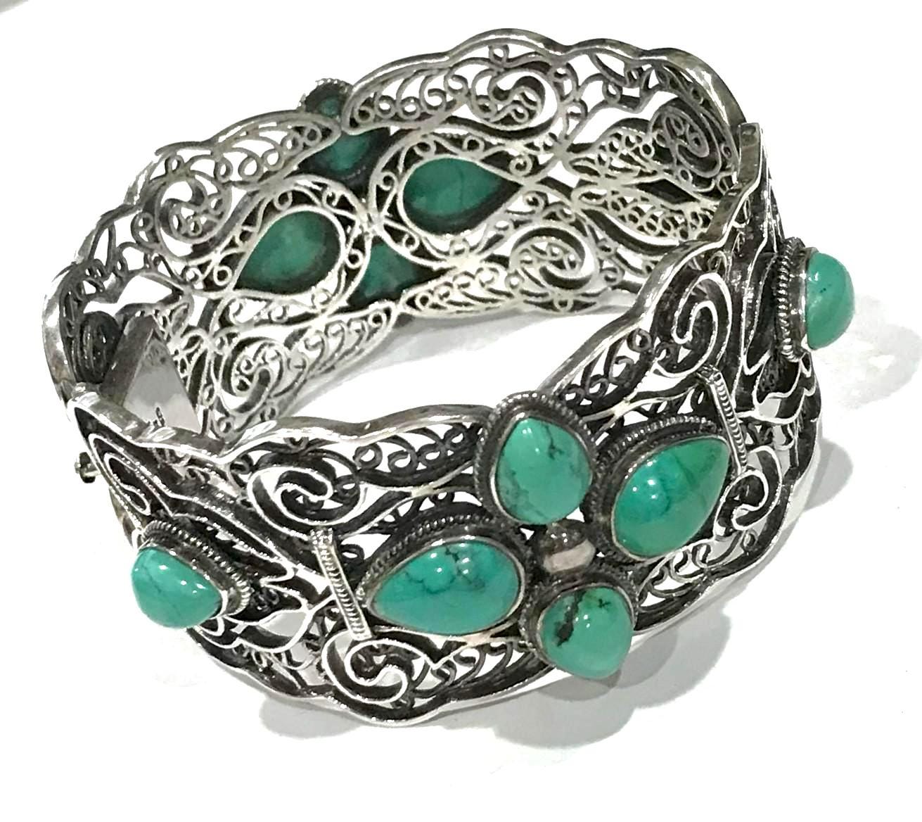 素敵なヴィンテージスターリングBJターコイズストーンブレスレット