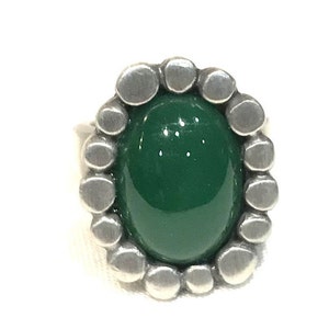 Nice Vintage Modernist Bent Larsen Green Onyx Pewter Ring