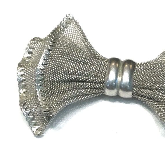 Nice Large Vintage Silver Tone Double Mesh Bow Br… - image 6