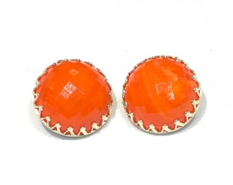 Nice Vintage Hong Kong Swirled Orange Acrylic Earrings