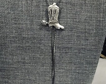 Nice Vintage Clear Rhinestone and Silver Tone Cowboy Spur Boot Slider Pendant