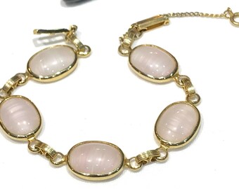 Pretty Vintage Light Pink Art Glass Link Bracelet