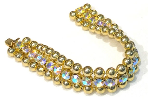 ■VINTAGE HOLLYWOOD■ Plop Ball Bracelet VH2435BR004M Beautiful Vintage AB Rhinestone Golden Metal Bead Ball Link