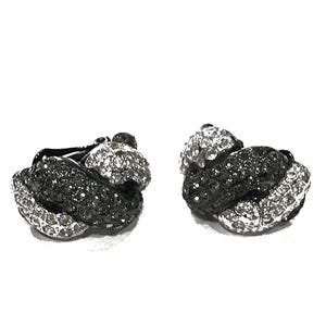 Vintage Replica Italy Rhinestone Clip Earrings: Black Japanned Twisted Rope Design image 1