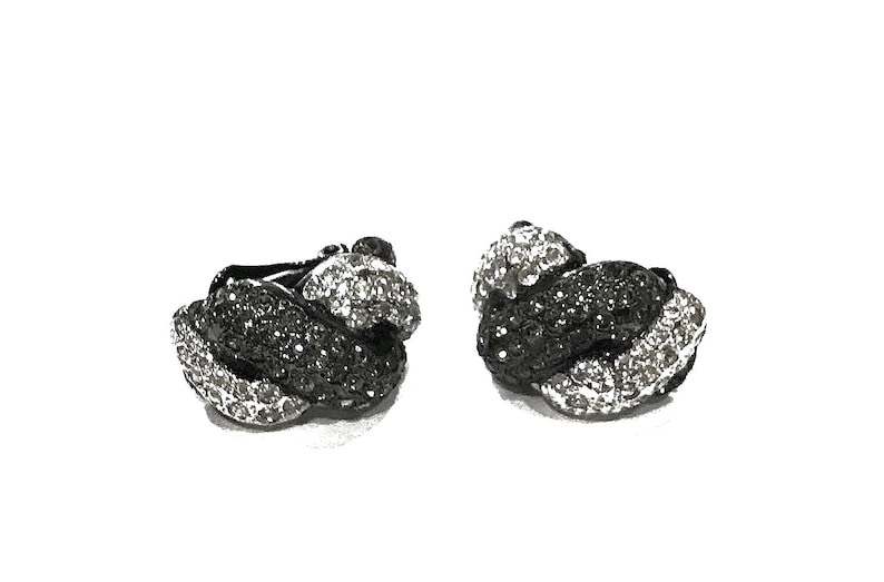 Vintage Replica Italy Rhinestone Clip Earrings: Black Japanned Twisted Rope Design image 1