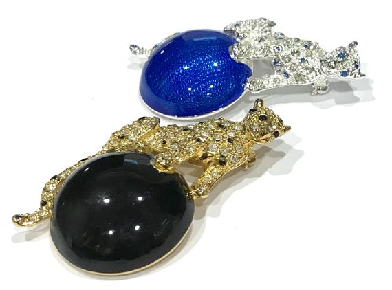 Vintage Napier Leopard Brooches: Rhinestone & Enamel, Set of 2
