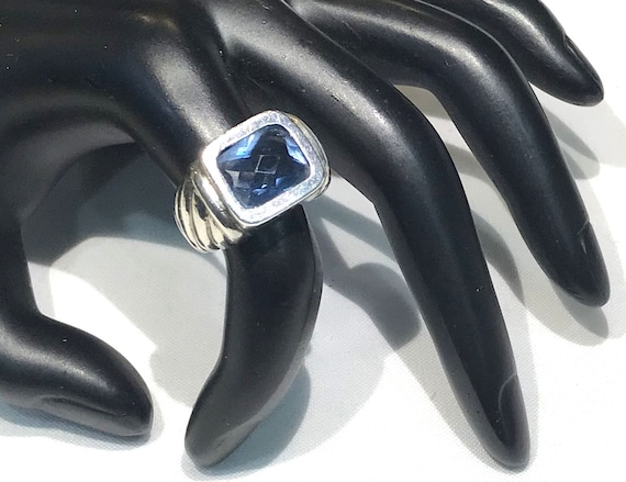 Sterling Silver Rectangular  Faceted Blue Topaz R… - image 2