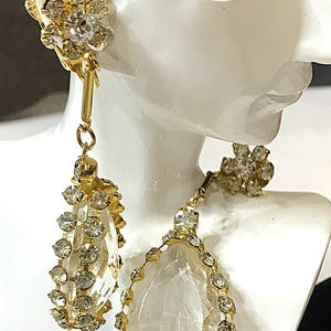 Vintage Juliana  D & E Clear Rhinestone and Glass Grand Drop Statement Earrings