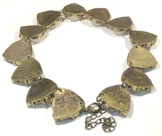 Collier Chaîne Plaque Or Avec Cabochon Strass Blanc - État Neuf, Occasion
