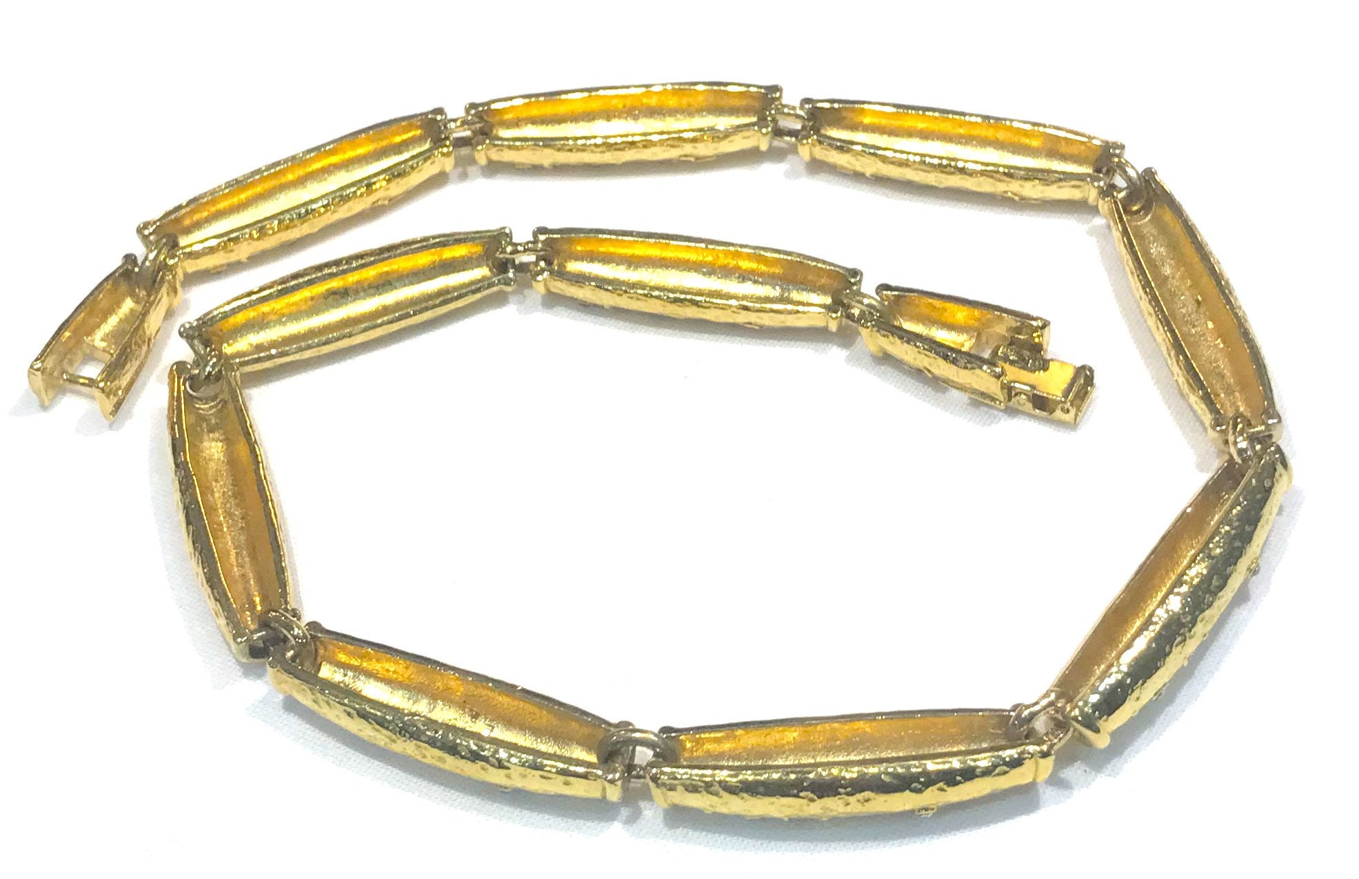 Vintage Butler Chunky Gold Tone Link and Rhinestone Necklace
