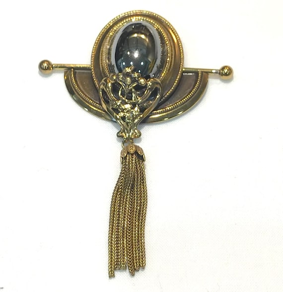 Belle broche vintage Ermani Bulatti Art Deco en bronze et verre hematite a pampilles Etsy France