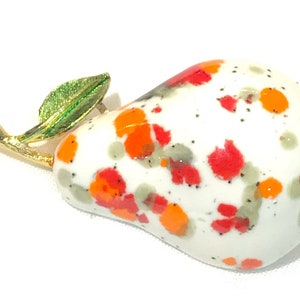 Vintage Red, Orange  and Green Enamel, Spotted Enamel Pear Brooch