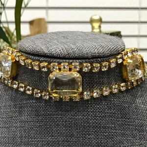 Nice Vintage Jules Van Rouge (French Designer) Gold Plated Crystal Rhinestone Statement Dog Collar Choker
