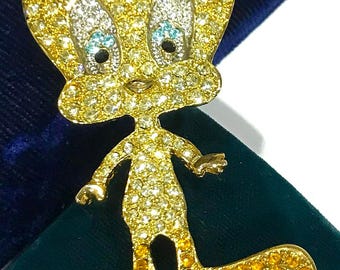 Vintage Warner Bros. Tweety Bird Rhinestone Brooch