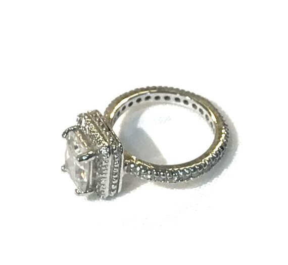 Vintage Rectangular CZ Engagement Ring, Silver To… - image 4