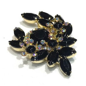 Prachtige vintage Juliana, zwart en AB rozet strass bloemen spray broche
