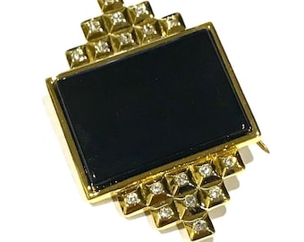 Vintage Art Deco Black Glass Rhinestone Brooch by S.M.B.