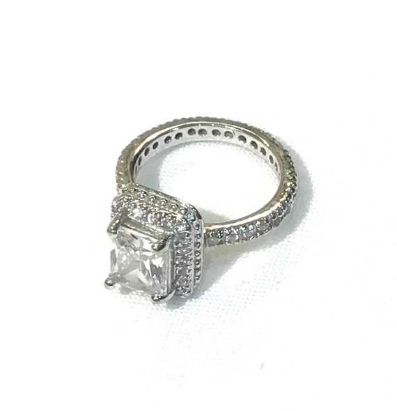 Vintage Rectangular CZ Engagement Ring, Silver To… - image 6
