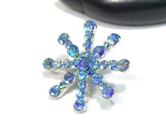 Pretty Vintage AB Blue Rhinestone Snowflake Design Tack Pin