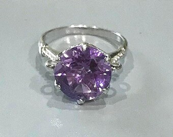 Vintage Sterling High Set Style Round Amethyst  Ring