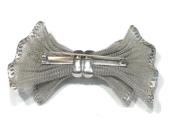 Nice Large Vintage Silver Tone Double Mesh Bow Br… - image 5
