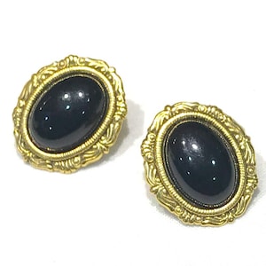 Orecchini cabochon vintage in resina nera (traforati)
