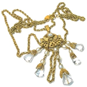 Prachtige Miriam Haskell dubbele ketting barokke parel en kristal hanger ketting