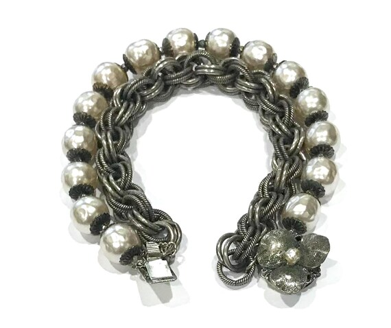Vintage Miriam Haskell Baroque Pearl Bracelet, Tw… - image 3
