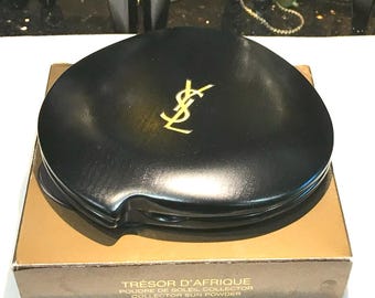 YSL Large (Yves Saint Laurent) Tresor D&#39; Afrique Wooden Collector Sun Bonzer Powder Compact